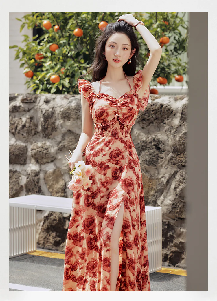Vintage-Wine-Red-Rose-Floral-Print-Ruffle-Sleeves-Summer-Vacation-Dress07