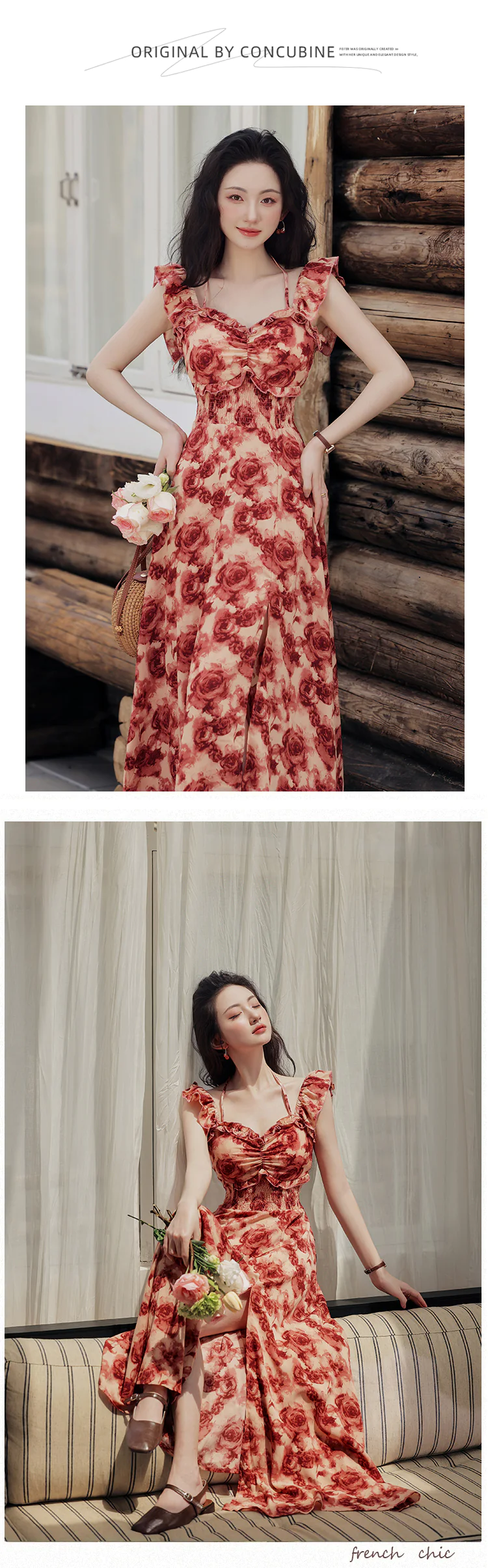 Vintage-Wine-Red-Rose-Floral-Print-Ruffle-Sleeves-Summer-Vacation-Dress12