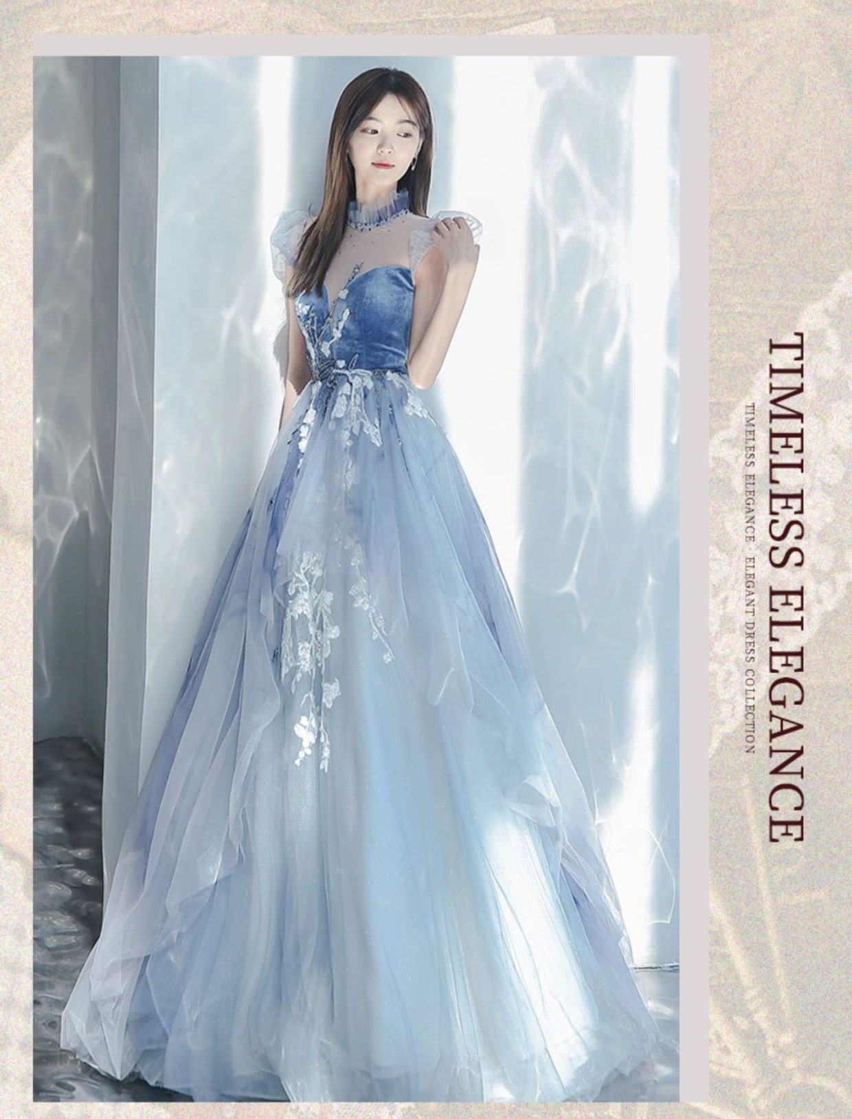 Womens-Flying-Sleeve-Blue-Floral-Velvet-Long-Prom-Dress-Ball-Gown07