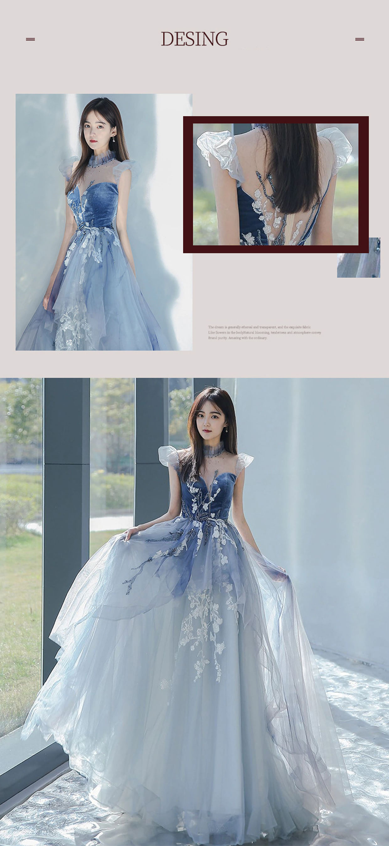 Womens-Flying-Sleeve-Blue-Floral-Velvet-Long-Prom-Dress-Ball-Gown08