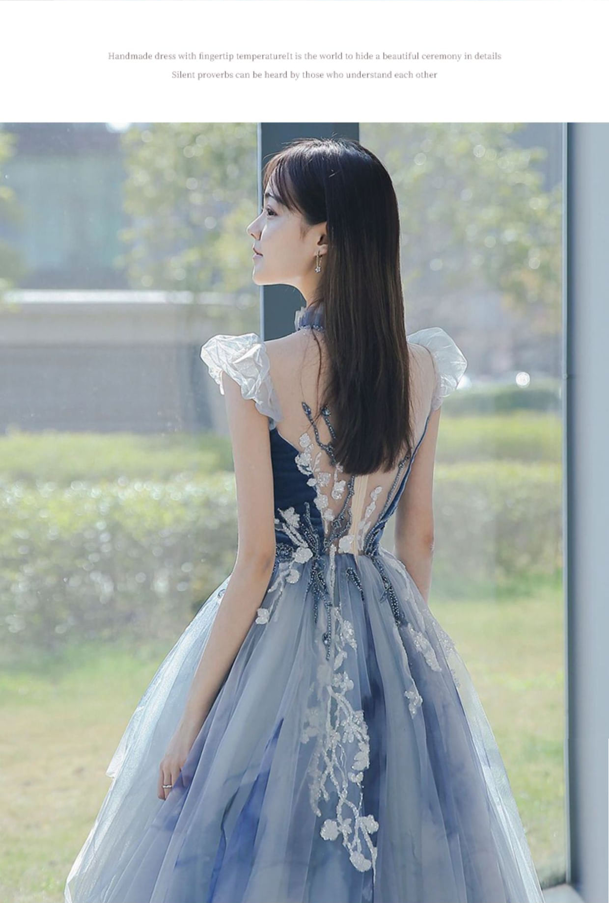 Womens-Flying-Sleeve-Blue-Floral-Velvet-Long-Prom-Dress-Ball-Gown12