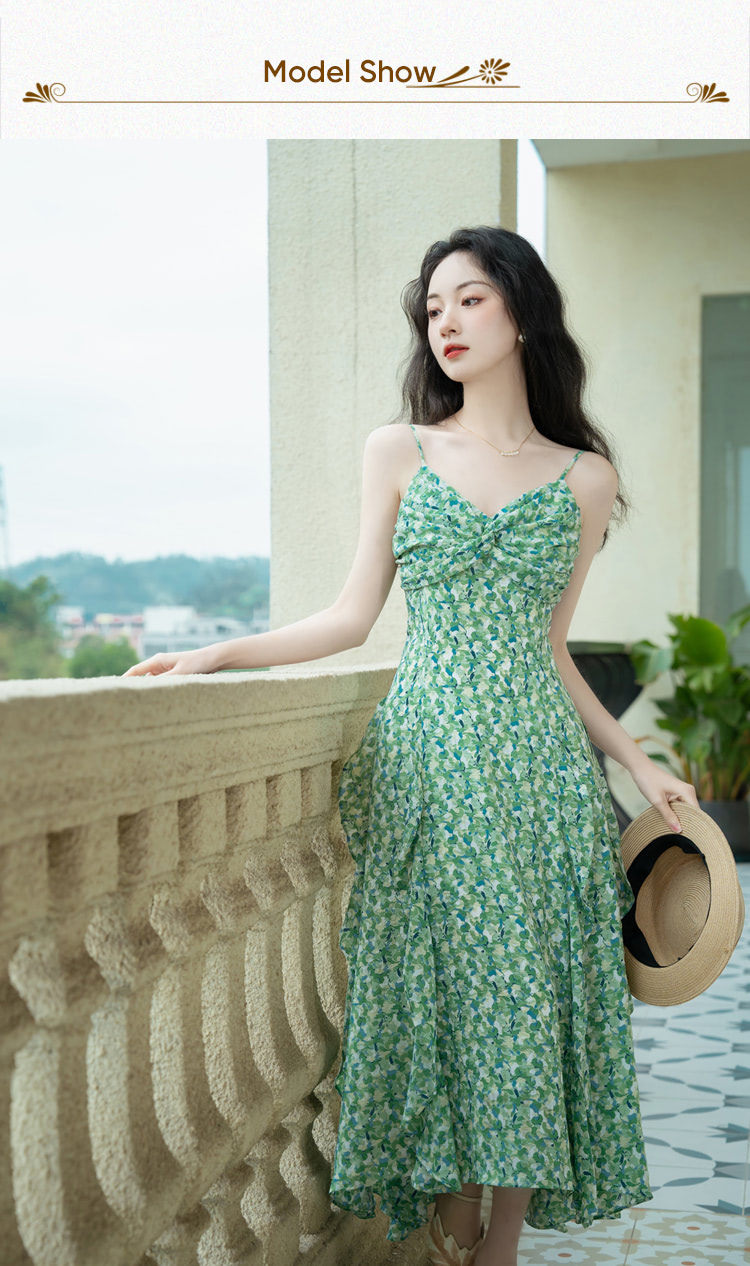A-Line-Green-Print-Summer-Beach-Casual-Long-Dress-with-Cardigan08