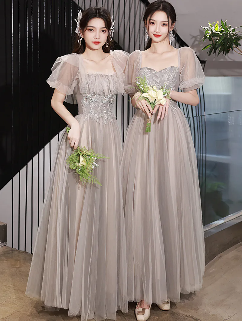Beautiful Modest Embroidery Khaki Bridesmaid Long Dress Party Gown03