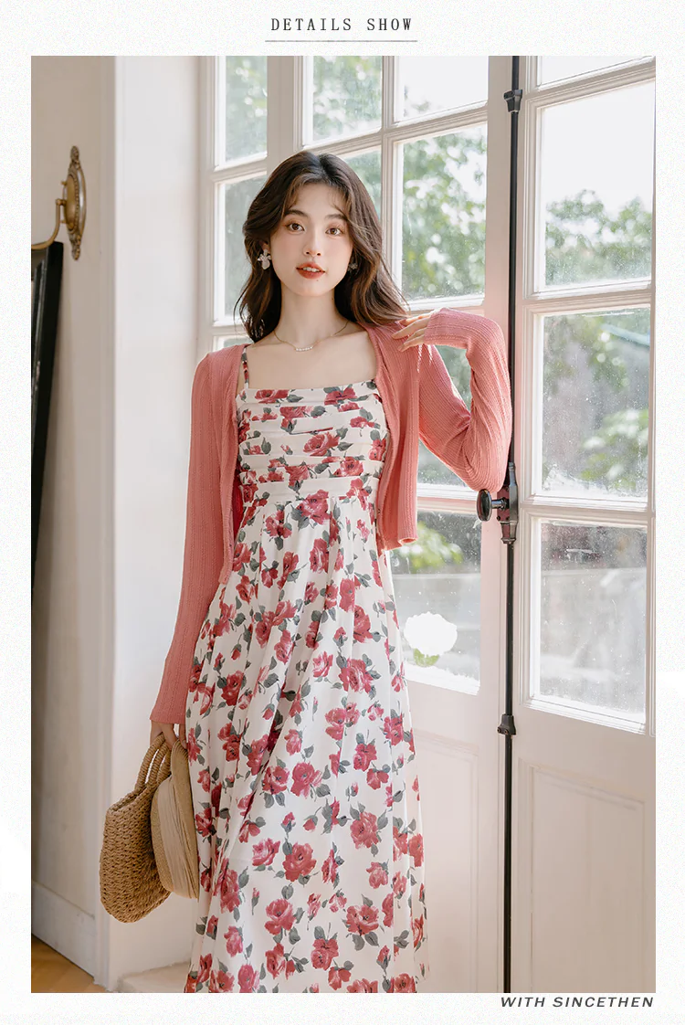 Cottagecore-Floral-Printed-Casual-Slip-Dress-with-Pink-Cardigan-2-Piece-Set08