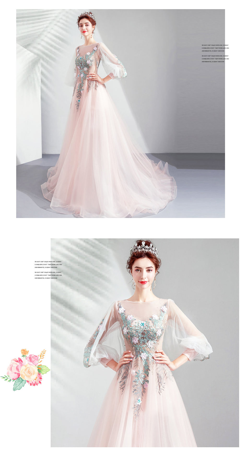 Fairy-Pink-Tulle-Puff-Sleeves-Floral-Embroidery-Prom-Party-Dress11