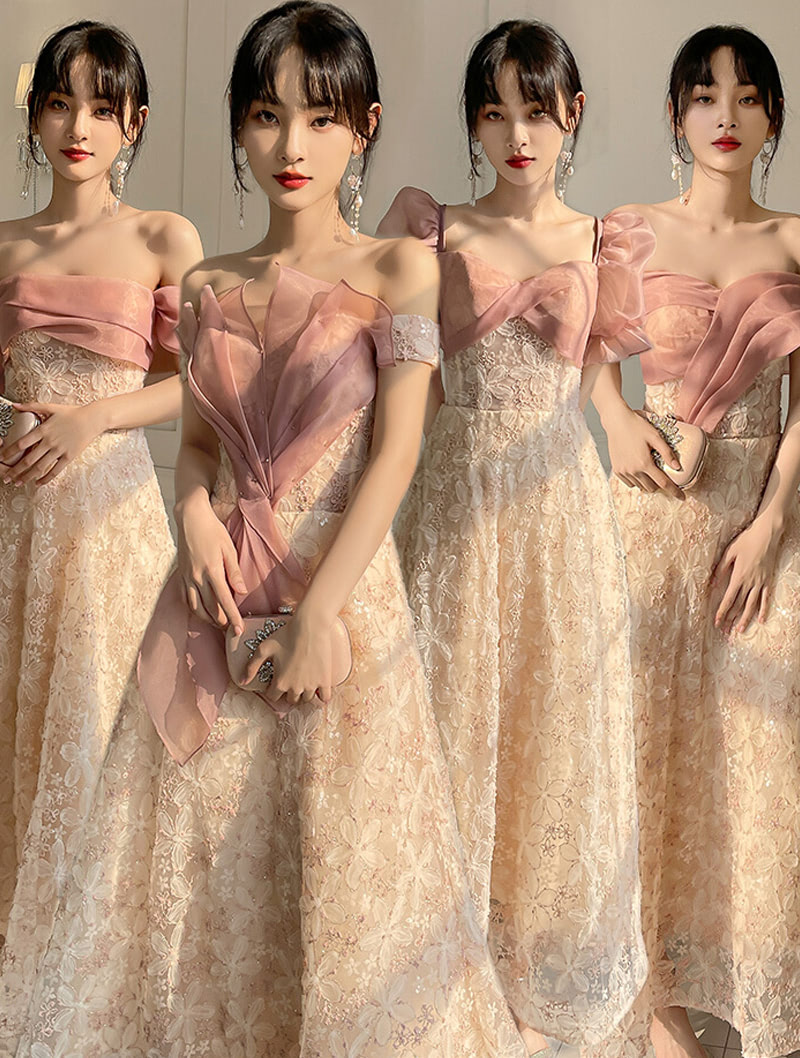 Fairy Sweet Pink Floral Beach Bridesmaid Maxi Dress Ball Gown01