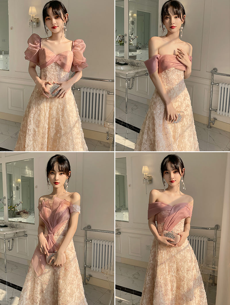 Fairy Sweet Pink Floral Beach Bridesmaid Maxi Dress Ball Gown05