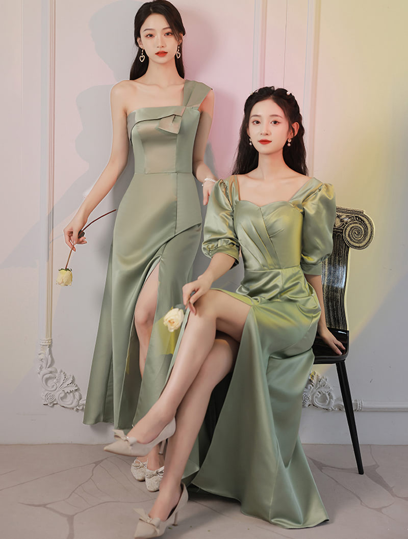 Fashion Green Junior Summer Satin Boho Wedding Bridesmaid Dress01