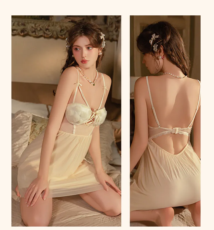 French-Style-Sheer-Mesh-Lace-Up-Corset-Built-In-Bra-Babydoll-Nightgown13