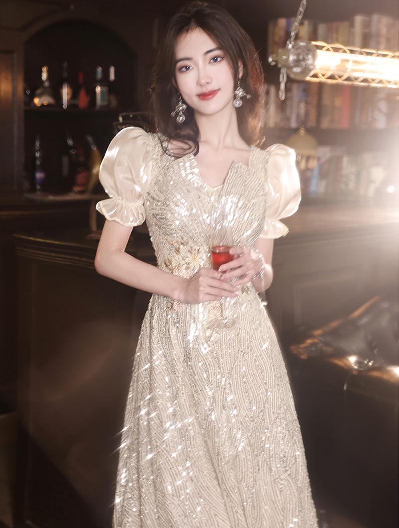 Luxury Sparkly Short Puff Sleeves Sequin Evening Party Formal Dress03