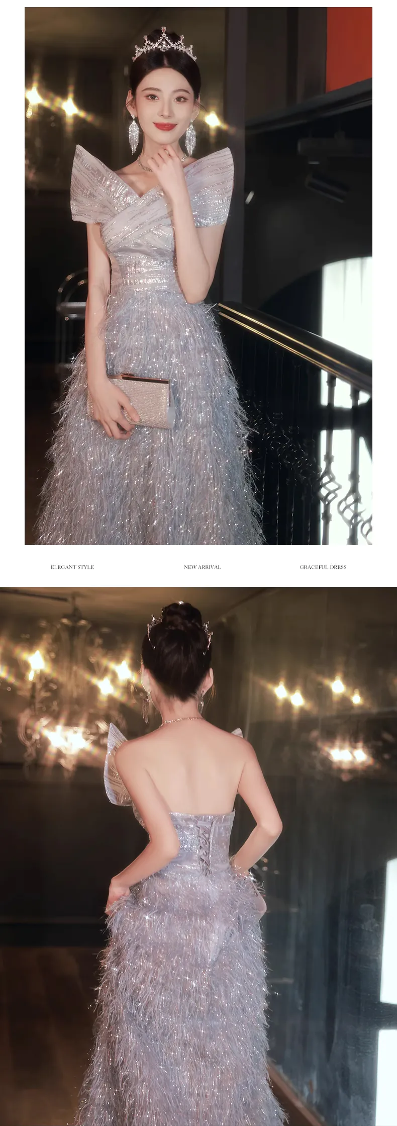 Luxury-Strapless-Feather-Cocktail-Long-Party-Dress-Formal-Evening-Gown15