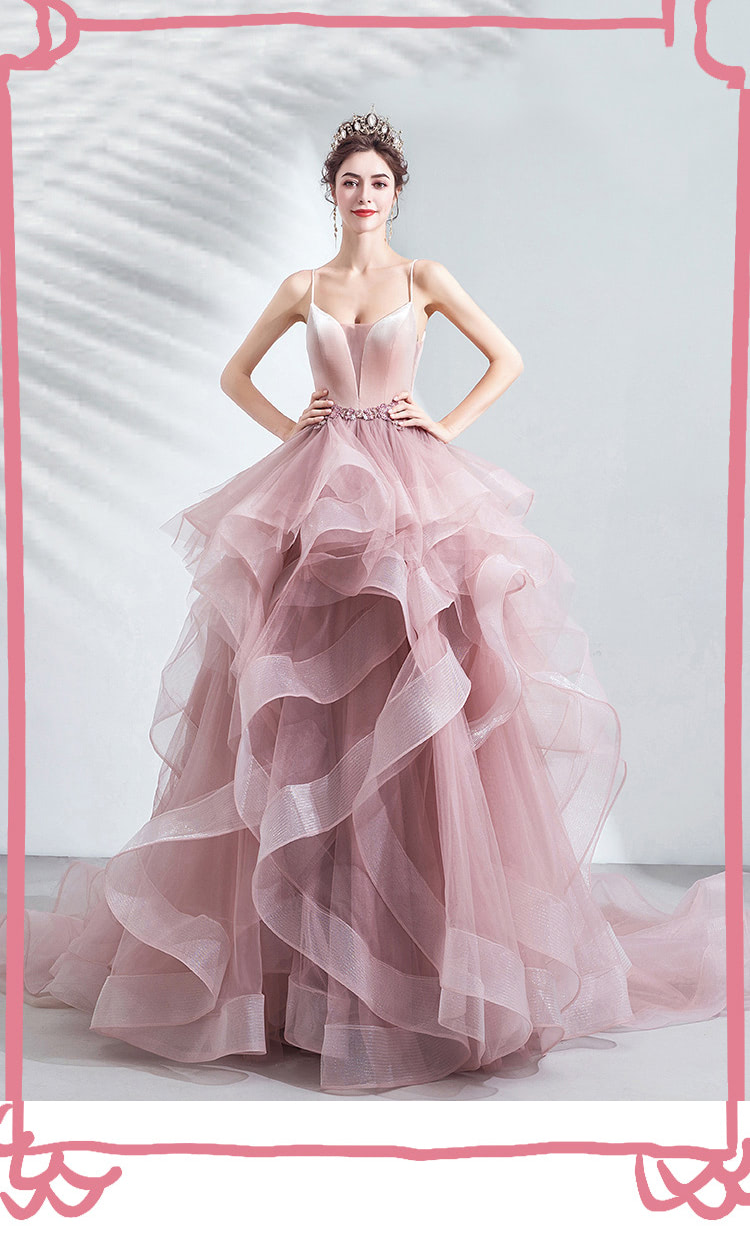 Pink-Layered-Tulle-Banquet-Prom-Party-Evening-Pompon-Skirt-Dress07