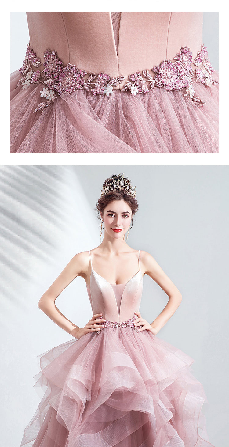 Pink-Layered-Tulle-Banquet-Prom-Party-Evening-Pompon-Skirt-Dress09