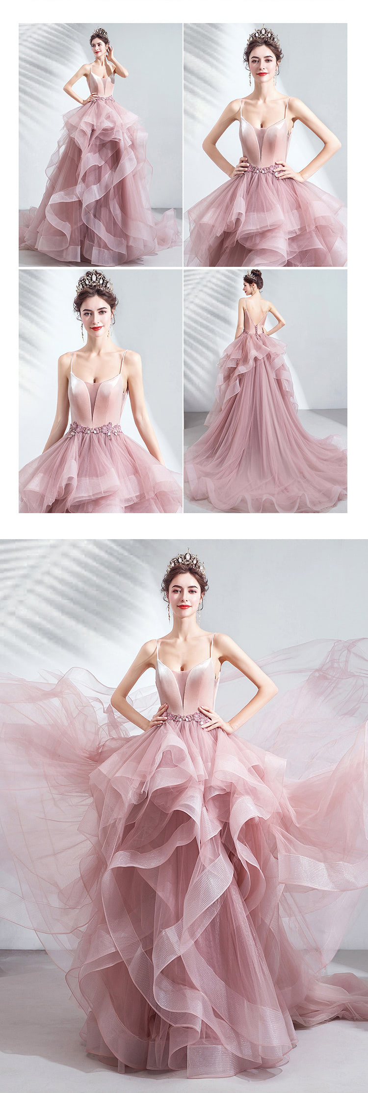 Pink-Layered-Tulle-Banquet-Prom-Party-Evening-Pompon-Skirt-Dress10