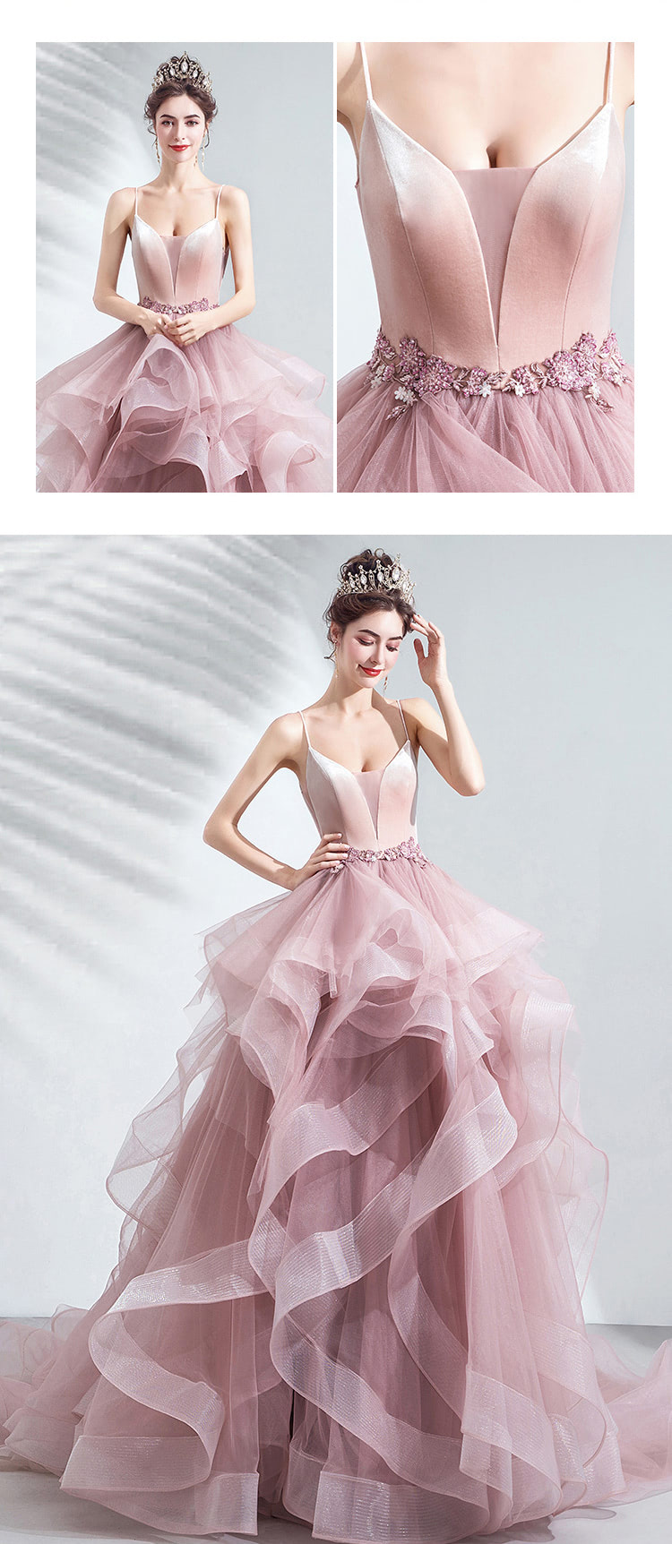 Pink-Layered-Tulle-Banquet-Prom-Party-Evening-Pompon-Skirt-Dress11