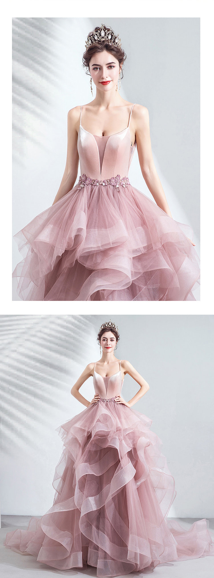 Pink-Layered-Tulle-Banquet-Prom-Party-Evening-Pompon-Skirt-Dress12