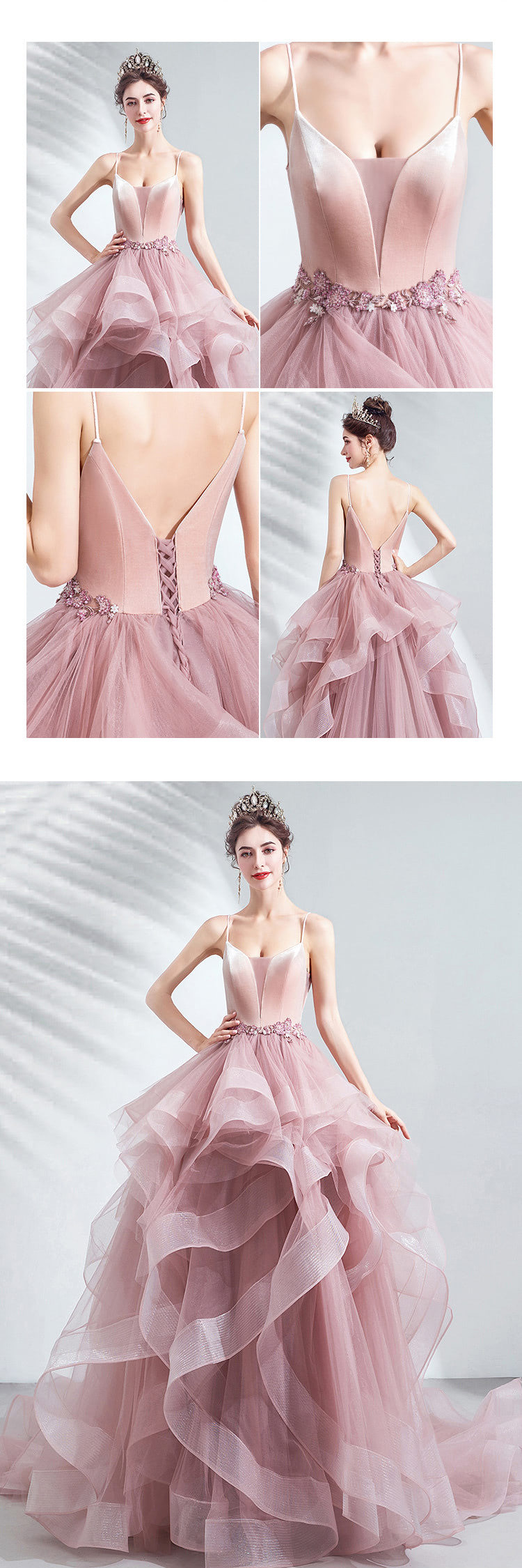 Pink-Layered-Tulle-Banquet-Prom-Party-Evening-Pompon-Skirt-Dress13