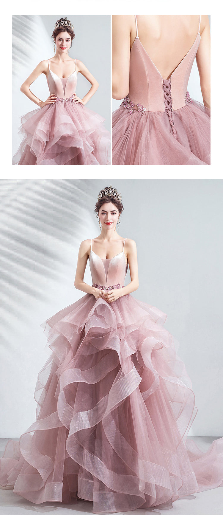Pink-Layered-Tulle-Banquet-Prom-Party-Evening-Pompon-Skirt-Dress14