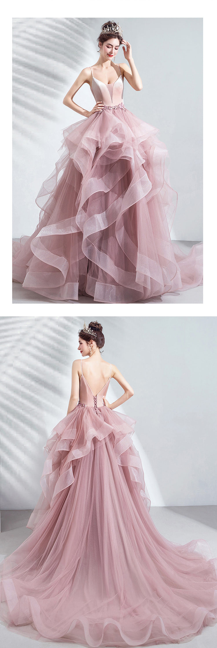 Pink-Layered-Tulle-Banquet-Prom-Party-Evening-Pompon-Skirt-Dress15