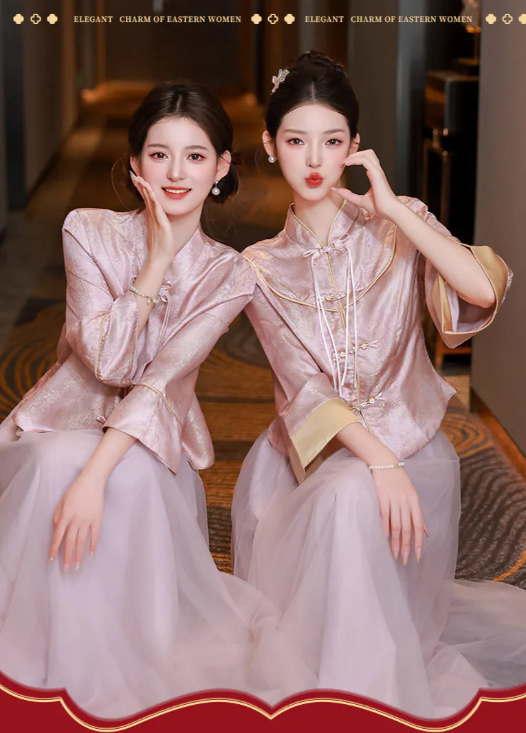 Retro-Blush-Pink-Chinese-Style-Brocade-Top-Tulle-Skirt-Wedding-Guest-Outfit09