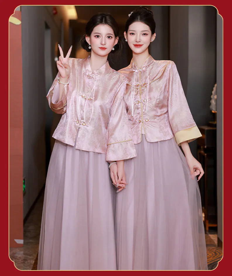 Retro-Blush-Pink-Chinese-Style-Brocade-Top-Tulle-Skirt-Wedding-Guest-Outfit10