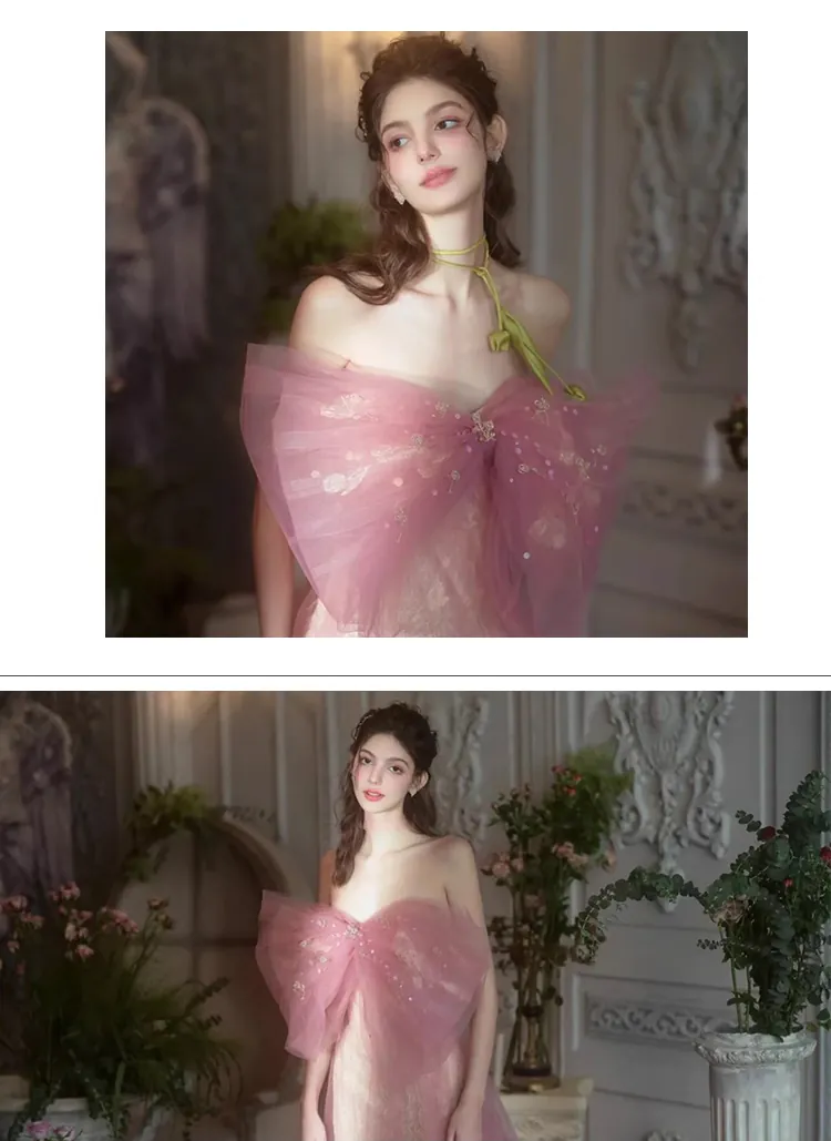 Romantic-Pink-Tulle-Strapless-Cocktail-Party-Prom-Dress-Ball-Gown-with-Bow07