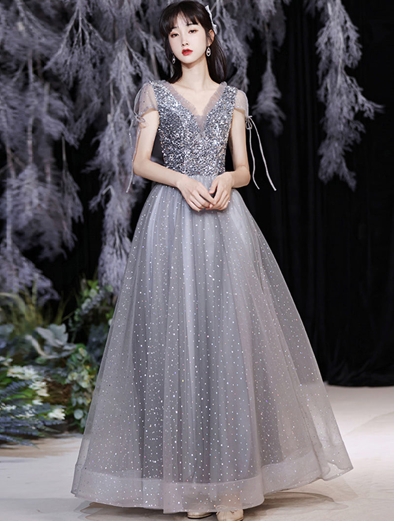 Simple A Line Grey Chiffon Long Bridesmaid Wedding Guest Dress 