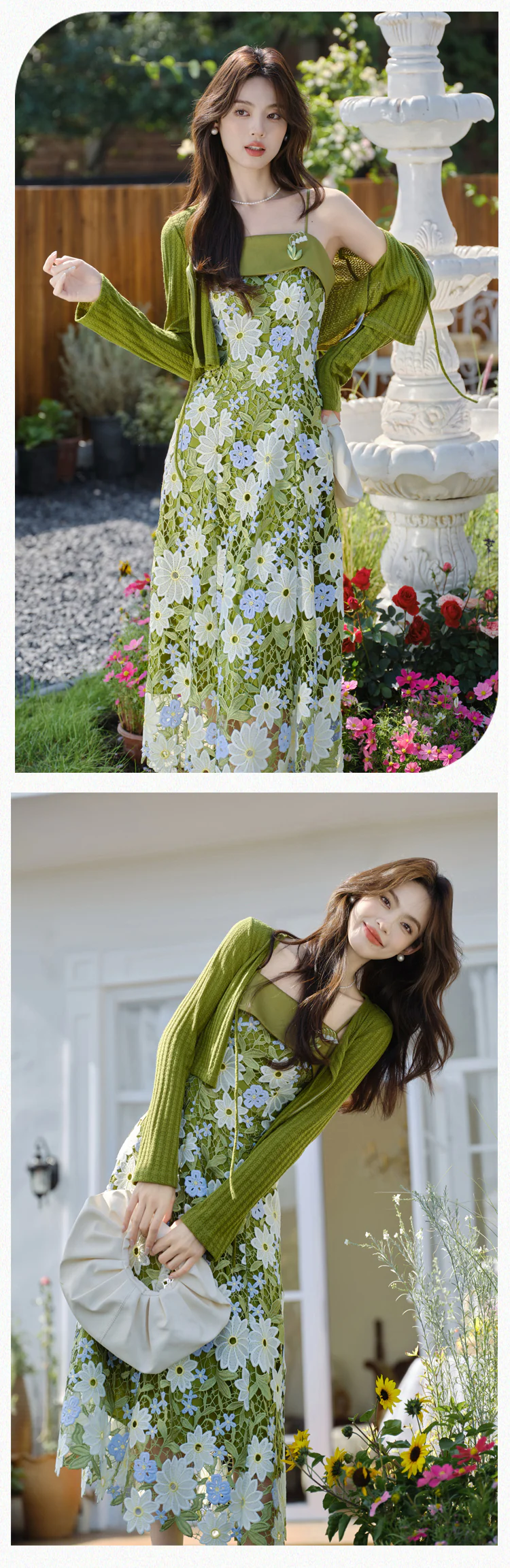 Stylish-Green-Lace-Floral-Slip-Dress-with-Long-Sleeve-Cardigan-Casual-Set12