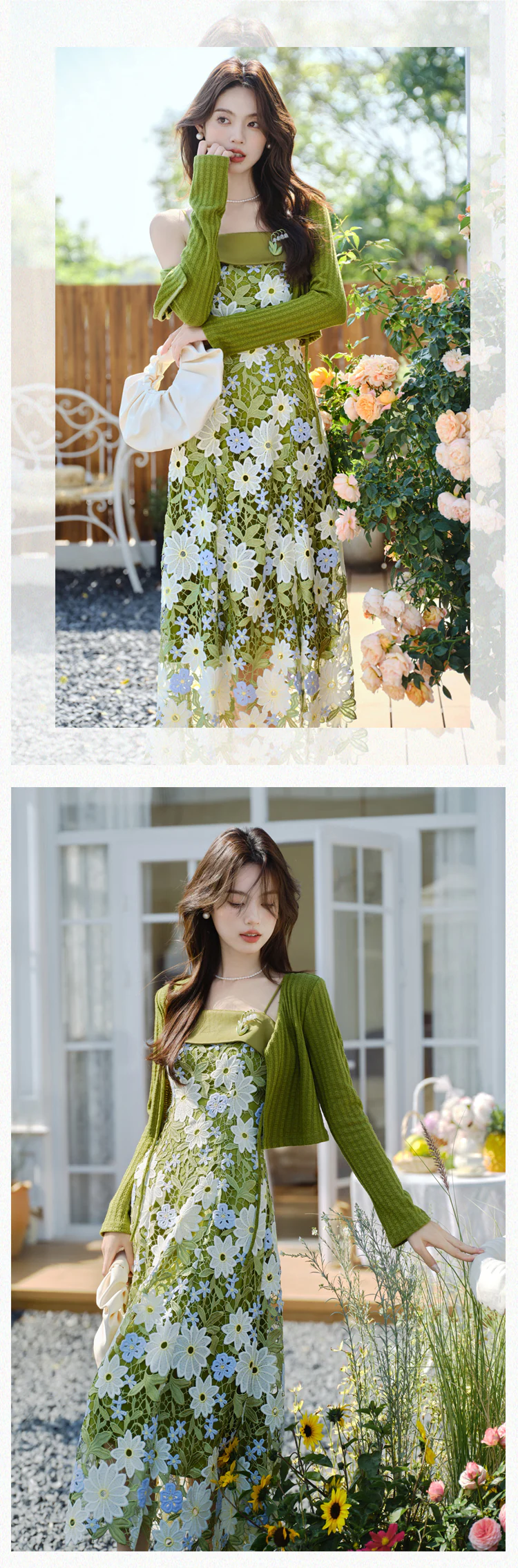 Stylish-Green-Lace-Floral-Slip-Dress-with-Long-Sleeve-Cardigan-Casual-Set13
