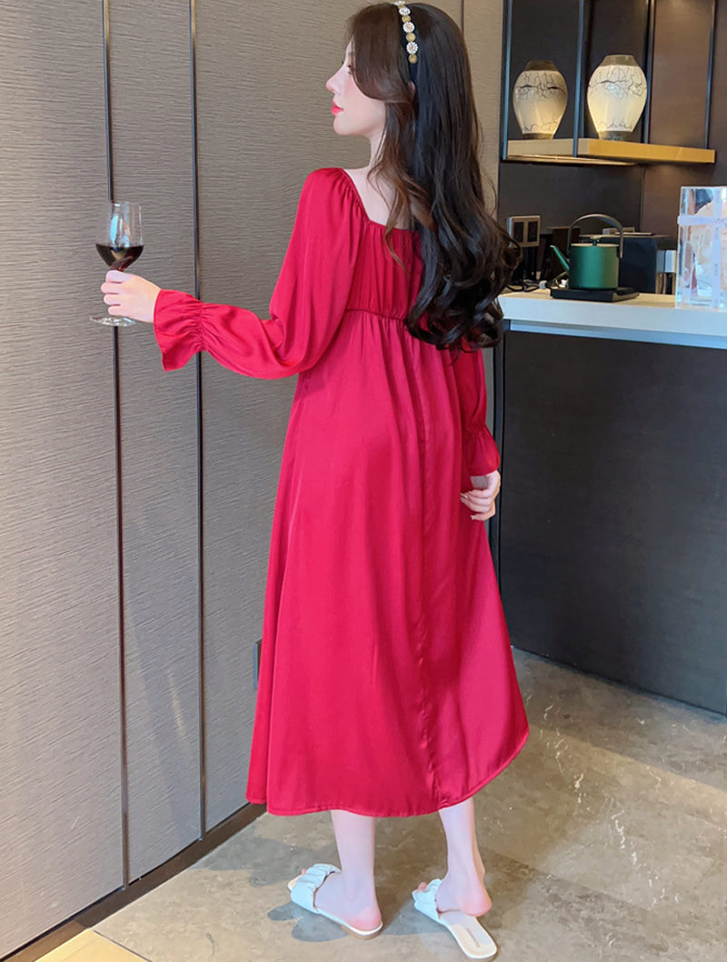 Sweet Lace Robe Long Sleeve Satin Sleepwear Casual Home Wear01