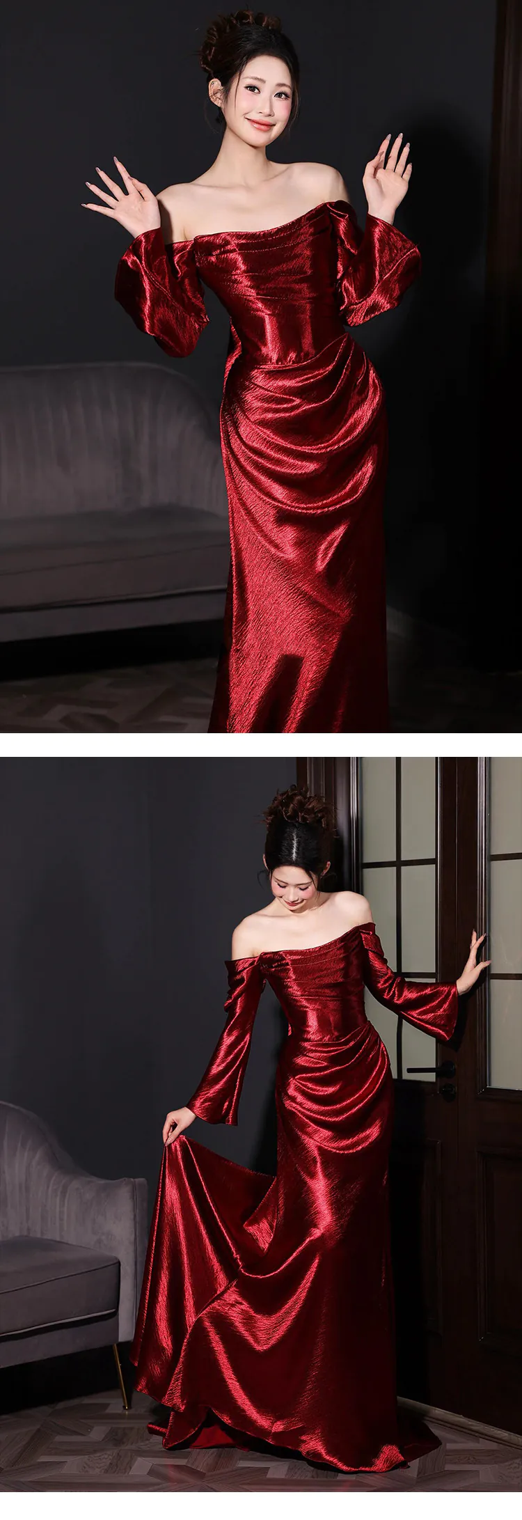 Vintage-Red-Off-Shoulder-Long-Sleeve-Mermaid-Train-Evening-Long-Gown11