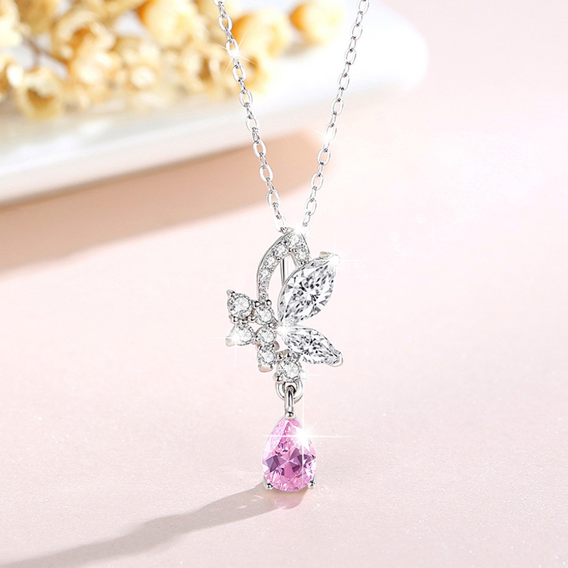 925 Sterling Silver Crystal Butterfly Necklace Pendant Jewelry Gift01