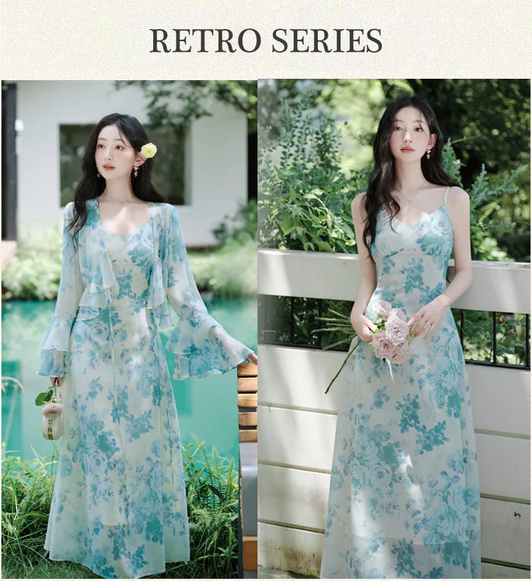 Soft-Pastel-Blue-Floral-Chiffon-Dress-with-Long-Bell-Sleeve-Ruffle-Cardigan-Set07