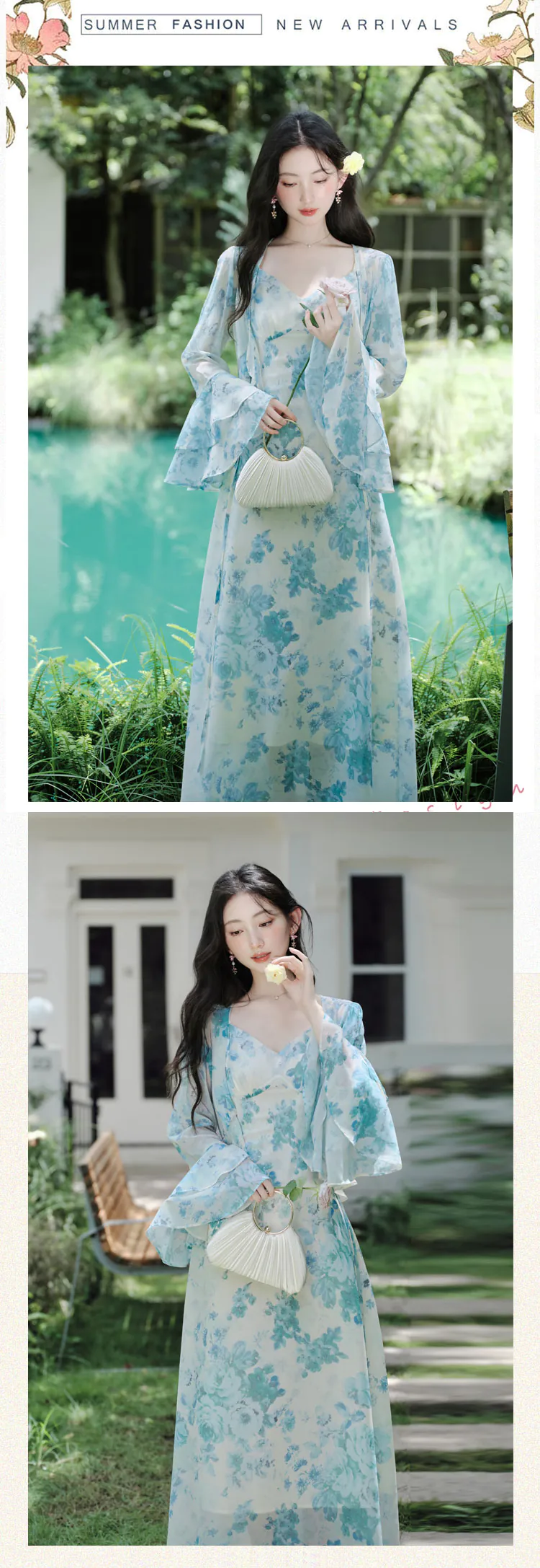 Soft-Pastel-Blue-Floral-Chiffon-Dress-with-Long-Bell-Sleeve-Ruffle-Cardigan-Set12