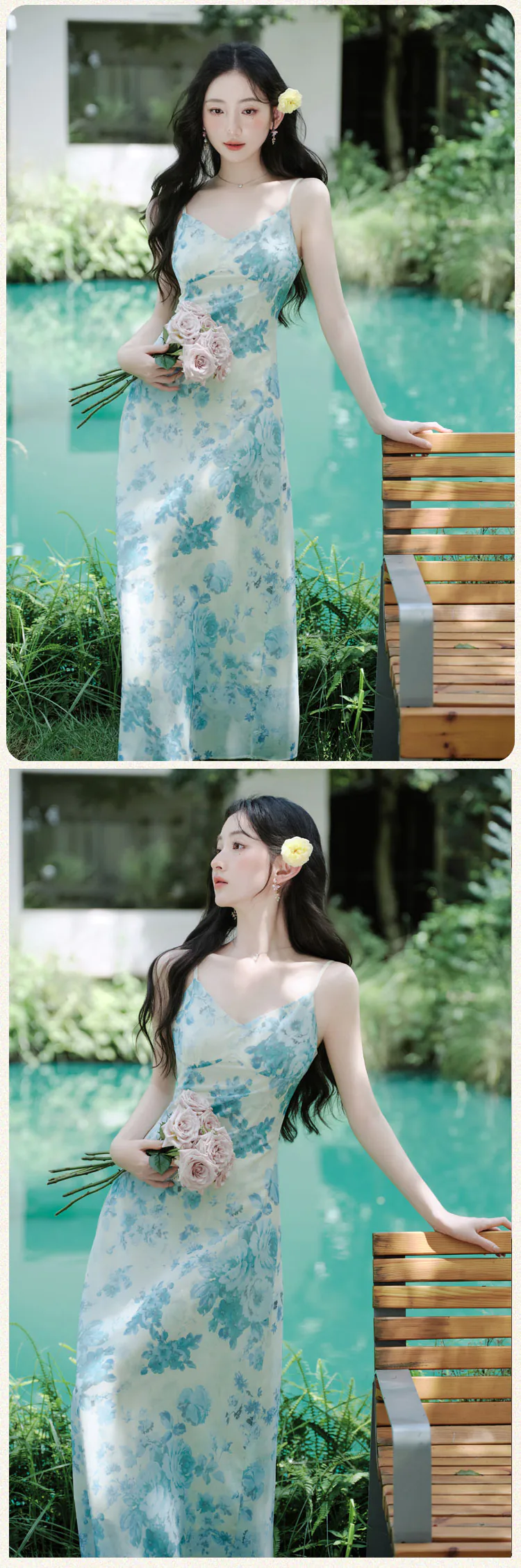 Soft-Pastel-Blue-Floral-Chiffon-Dress-with-Long-Bell-Sleeve-Ruffle-Cardigan-Set14