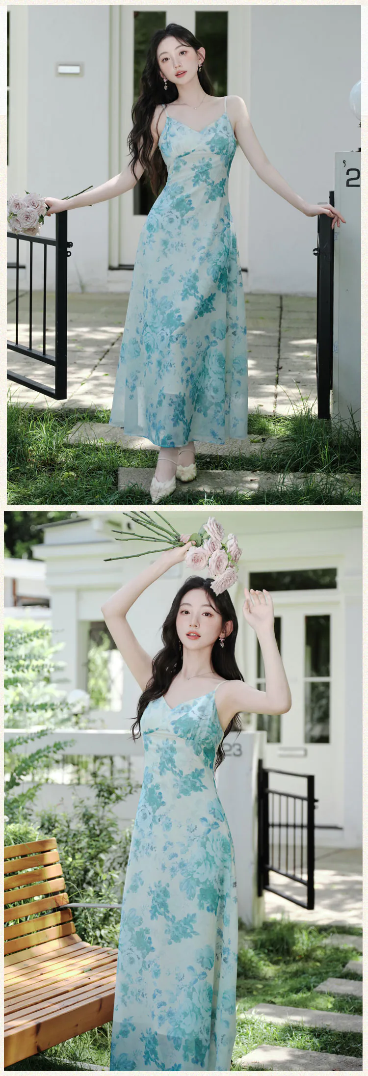 Soft-Pastel-Blue-Floral-Chiffon-Dress-with-Long-Bell-Sleeve-Ruffle-Cardigan-Set16