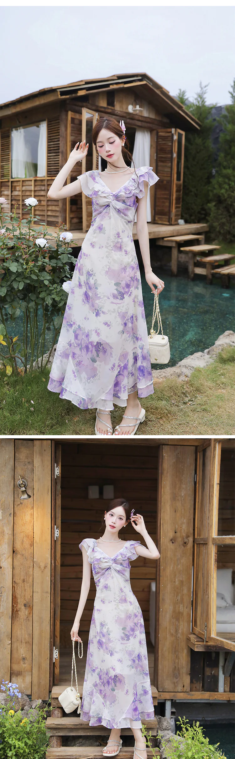 Vintage-Lavender-Floral-Print-Chiffon-Ruffle-Neckline-Summer-Casual-Dress12