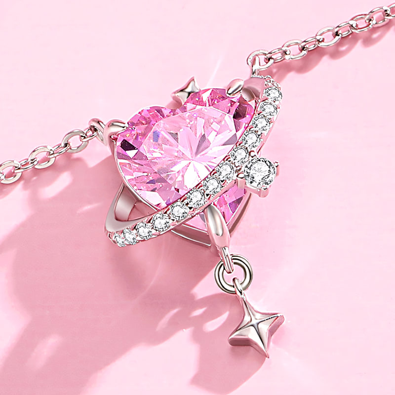 Delicate Crush on You Heartbeat Pink Zircon Necklace Jewelry for Women03