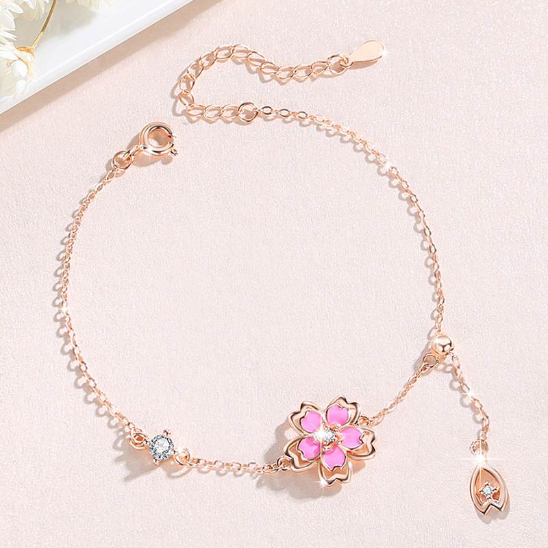 Delicate Pink Rotatable Sakura Flower Bracelet Valentine Gift Jewelry02