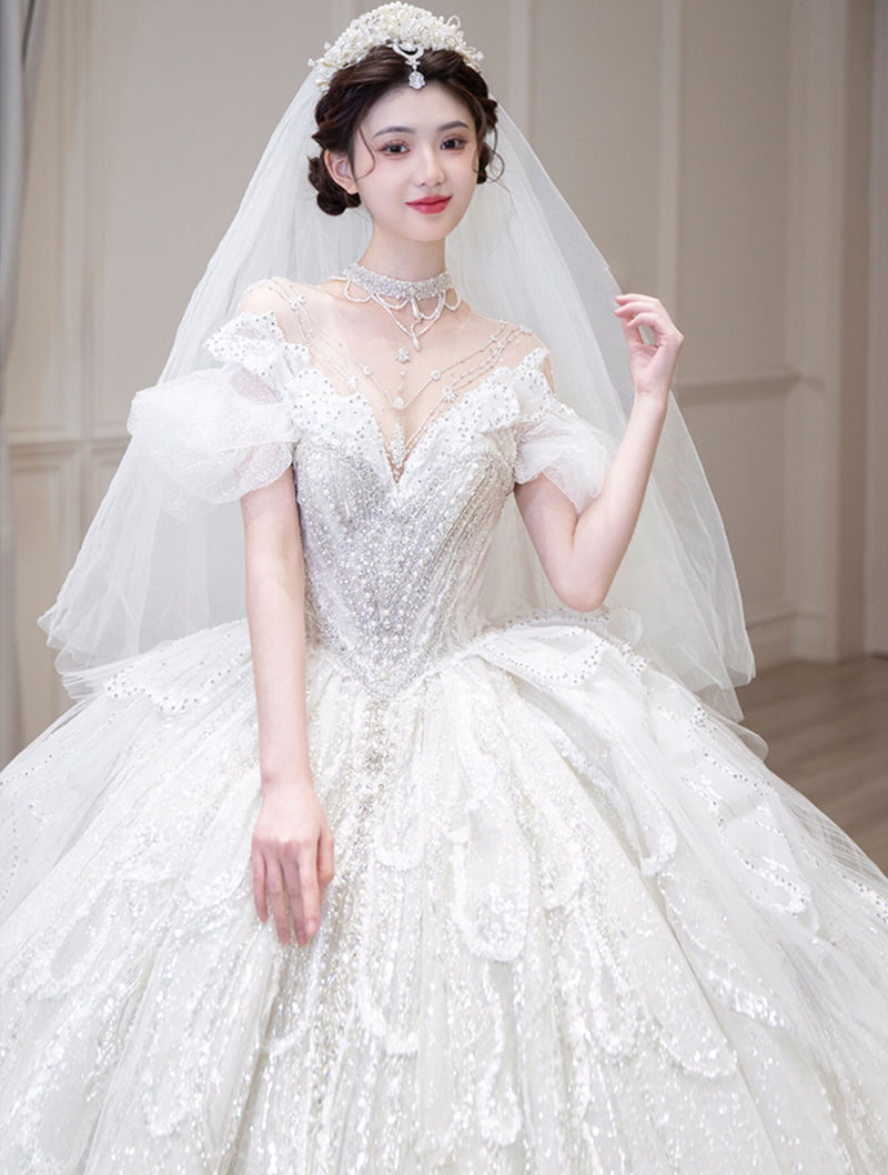 Beautiful Off the Shoulder Princess White Lace Bridal Wedding Dress01