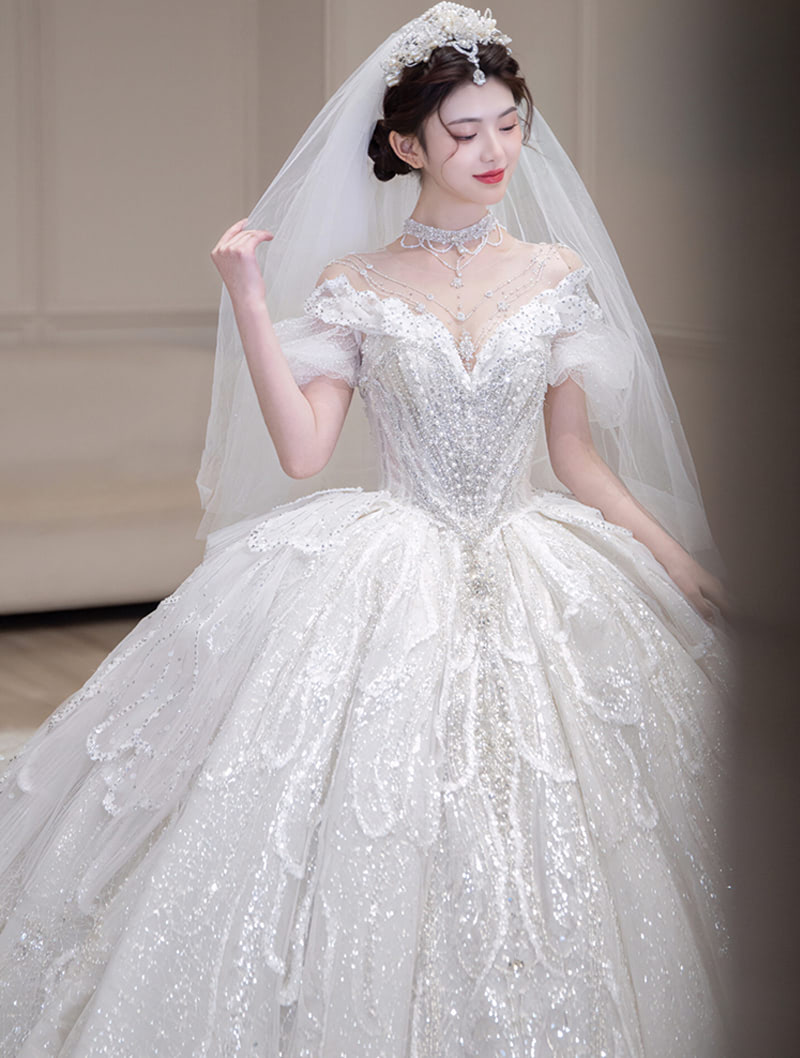 Beautiful Off the Shoulder Princess White Lace Bridal Wedding Dress05