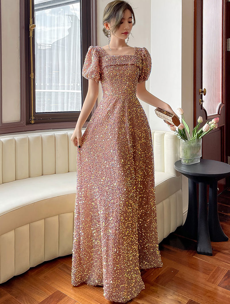 Boutique Sequin Embellished Short Sleeve Bridesmaid Maxi Dress02