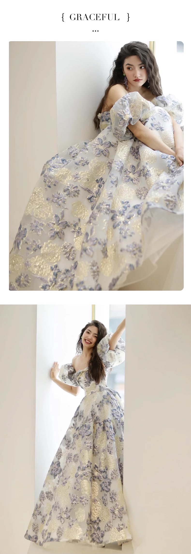 Charming-Floral-Jacquard-Fluffy-Skirt-Tube-Evening-Banquet-Party-Dress11