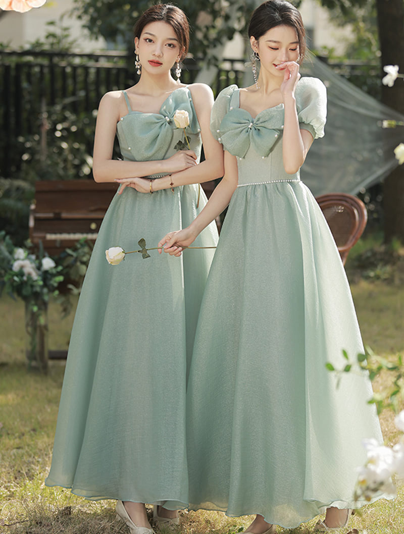Chic Green Bridesmaid Dress Boho Wedding Guest Bridal Party Gown01