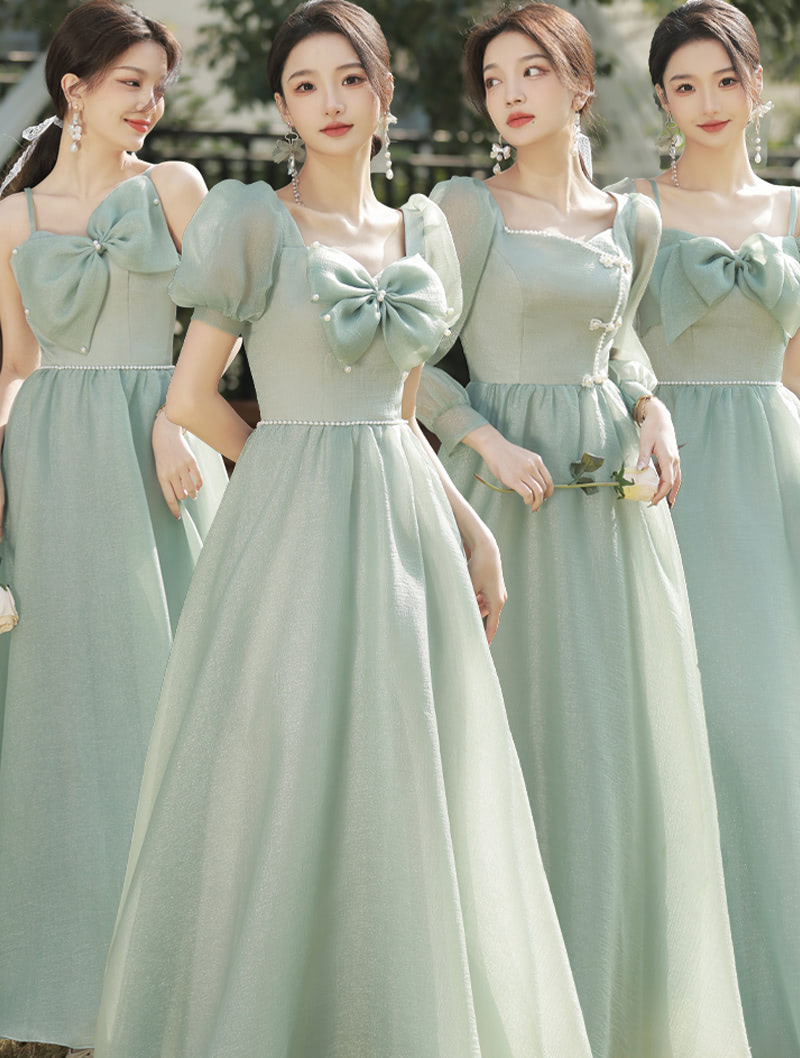 Chic Green Bridesmaid Dress Boho Wedding Guest Bridal Party Gown01