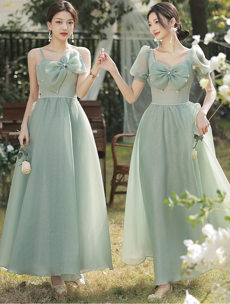 Chic Green Bridesmaid Dress Boho Wedding Guest Bridal Party Gown04