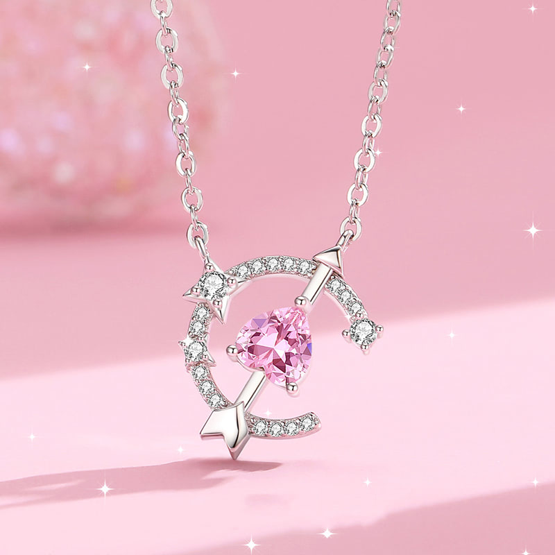 Classy Cupid's Arrow Love Heart Pink Cubic Zirconia Chain Necklace Gift01
