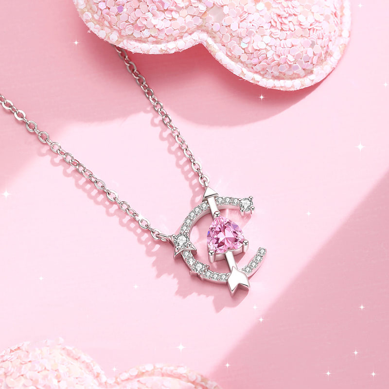Classy Cupid's Arrow Love Heart Pink Cubic Zirconia Chain Necklace Gift03