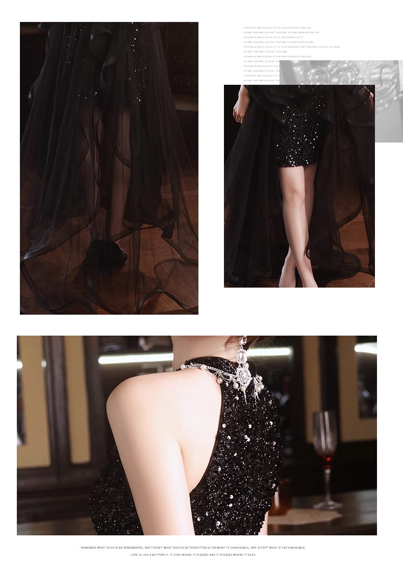 Elegant-Black-Sparkly-High-Low-Tulle-Skirt-Halter-Cocktail-Party-Prom-Dress10