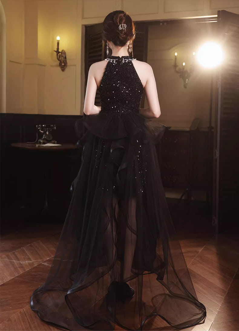 Elegant-Black-Sparkly-High-Low-Tulle-Skirt-Halter-Cocktail-Party-Prom-Dress16
